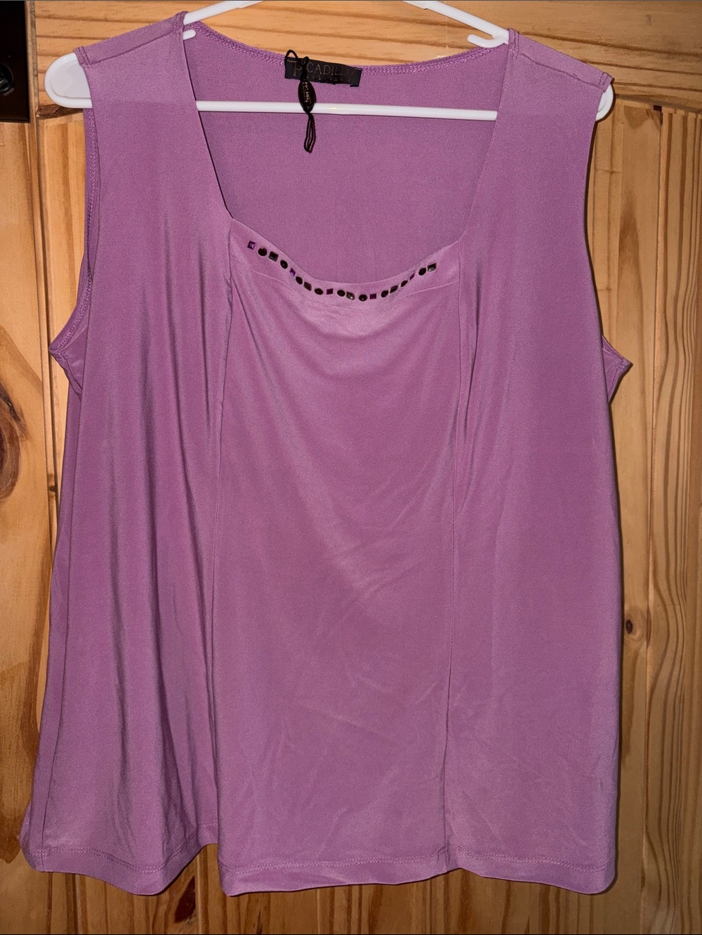 Picadilly Fashion Lavender Scoop Neck Tank Top with Stud Accents